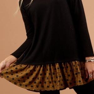 NEW Mustard and Black Polka Dot BlouseDress Size L